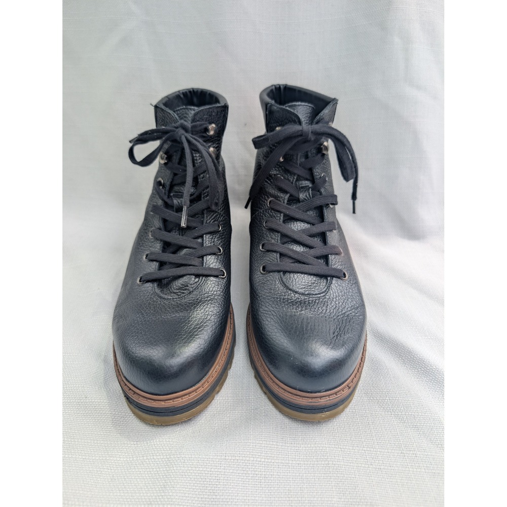 Avellini Lace Up Combat Boot Womens 40 US 9 Black Leather Chunky Lug Sole - Picture 2 of 10